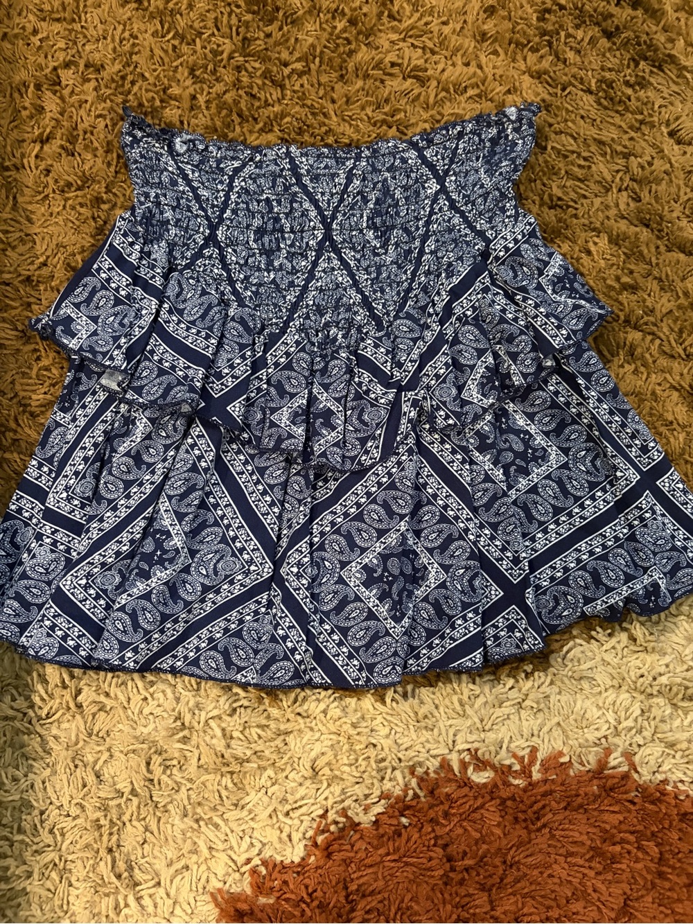 chic Navy and White Bandana Smocked Skirt
